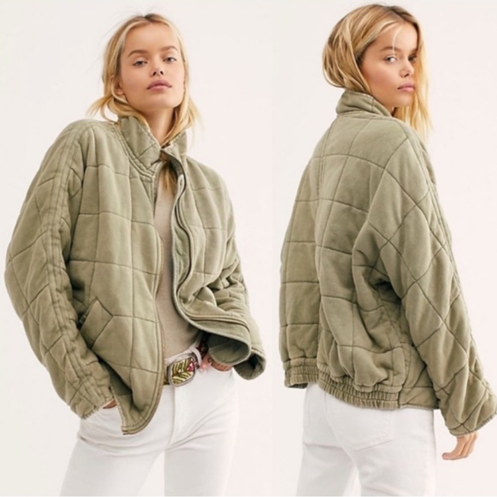Free People Moss Green Dolman Quilted Jacket - RARE - Oversized Women’s XS
